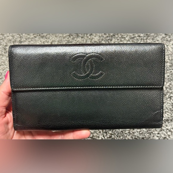 Chanel vintage black Caviar leather large flap wallet with insert/chain - Picture 3 of 17